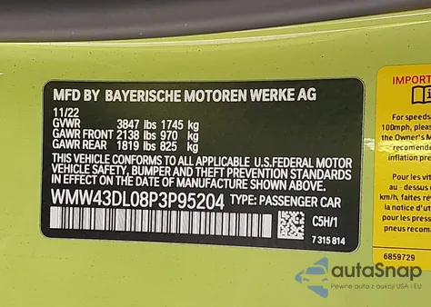 2023 Mini Convertible Cooper S from USA, damaged, VIN WMW43DL08P3P95204